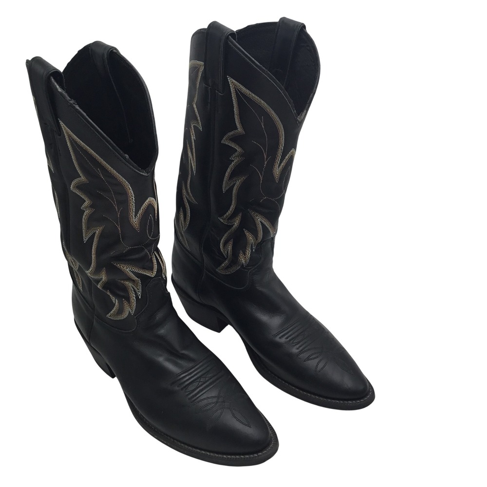 Justin 1419 Mens Black Leather Western Cowboy Boots Made in USA Size 9 D